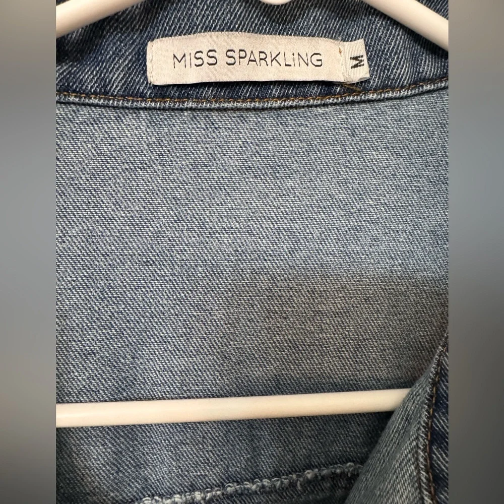 Miss Sparkling Blue Denim Jacket with Floral Embroidery - Picture 5 of 6